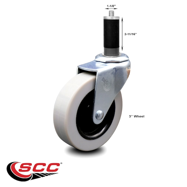 3 Inch Thermoplastic Rubber Wheel 1-1/8 Inch Expanding Stem Caster SCC